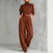Women's Autumn/Winter Solid Color Turtleneck Top Wide Leg Pants Two Piece Set with Belt Independent Website Exclusive_ecoleips.com