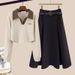 Women's Clothing autumn and winter new fat mm version of age reducing polo collar sweater skirt covering meat two piece suit_ecoleips.com