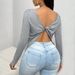 Voya Women's European And American Round Neck Long Sleeved T-shirt Autumn And Winter New Style Big Backless Sexy Temperament Top_ecoleips.com