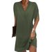 Women's Spring/Summer V-Neck Pleated Bat-Sleeve Dress_ecoleips.com
