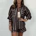 Women's Clothing Striped Shirt Shorts Set_ecoleips.com