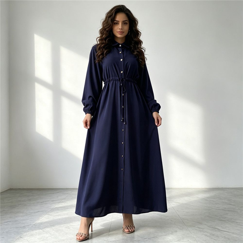 Fashion Lapel Full Button Elegant Long Dress_ecoleips.com