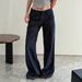 Dark Blue Low Rise Raw Denim Jeans Women's Retro Washed Casual Wide Leg Straight Leg Jeans No Waistband Design For Autumn Winter Style_ecoleips.com