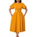 D590 European And American Women's 2025 Summer Fashion Puff Sleeve Elegant High Waist Solid Color Round Neck Large Hem_ecoleips.com