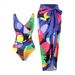 Women's Clothing New Two Piece Swimsuit Cross Cover Belly Print Exposed Backpack Hip Long Skirt Swimsuit Spot_ecoleips.com
