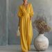 Elegant V-Neck Women's Jumpsuit Waist Cinching Spring/Summer New 2026 European And American Cross Border Style for Amazon_ecoleips.com