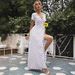 Women's Clothing Polka Dot Slit Summer Dress For Women - Fitted Waist, Short Sleeve, Flowy & Stylish_ecoleips.com