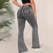 K Low Waisted Flared Slim Fit Pants For Women, Jeans Look Slim And Grey_ecoleips.com