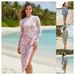 Floral Mesh Cover-Up Dress With Swimsuit – Long Sleeve Beach Wrap & Matching One-Piece (Pink/Blue/Yellow/Black)_ecoleips.com