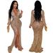 Women's Deep V Cheetah Print Dress – Long Sleeve Bodycon With High Slit & Mesh Detail (S-Xxl) All-Day Comfort_ecoleips.com