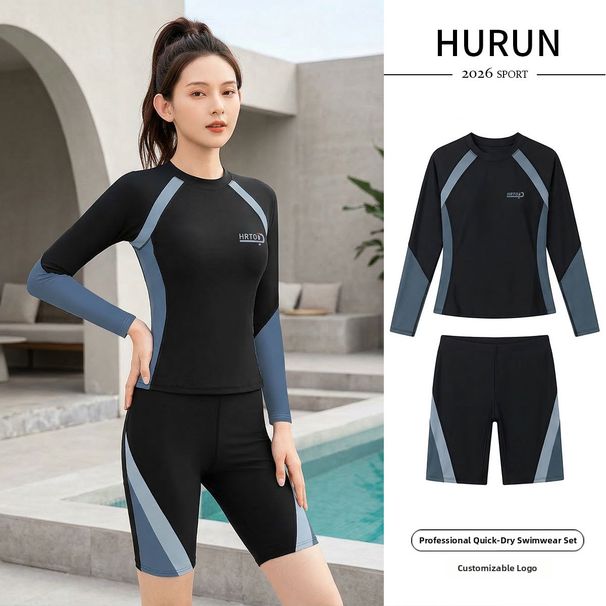 Tiger Run plus Size Women's Conservative Two Piece Swimsuit Covers Tummy Five Point Pants Professional Sports Swimsuit for Hot Springs_ecoleips.com