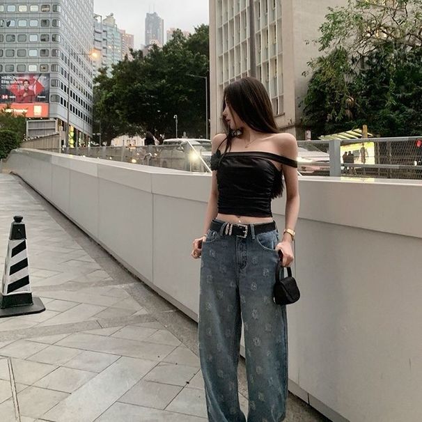 Wide-leg Jeans In American Style, 2025 New Spring/autumn Vintage Slimming Loose High-waisted Straight Floor-length Pants_ecoleips.com