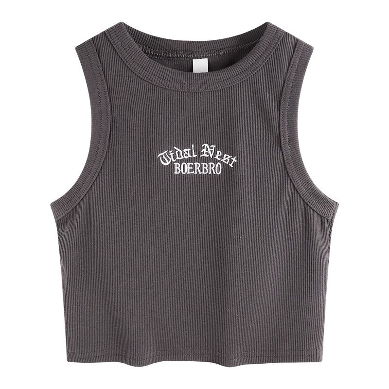 Women's Clothing Black Embroidered Sports Tank Top For Women Short Knitted Sleeveless Outerwear Innerwear Hot Girl Fashion_ecoleips.com