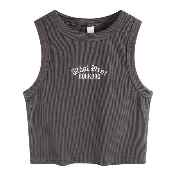 Women's Clothing Black Embroidered Sports Tank Top For Women Short Knitted Sleeveless Outerwear Innerwear Hot Girl Fashion_ecoleips.com