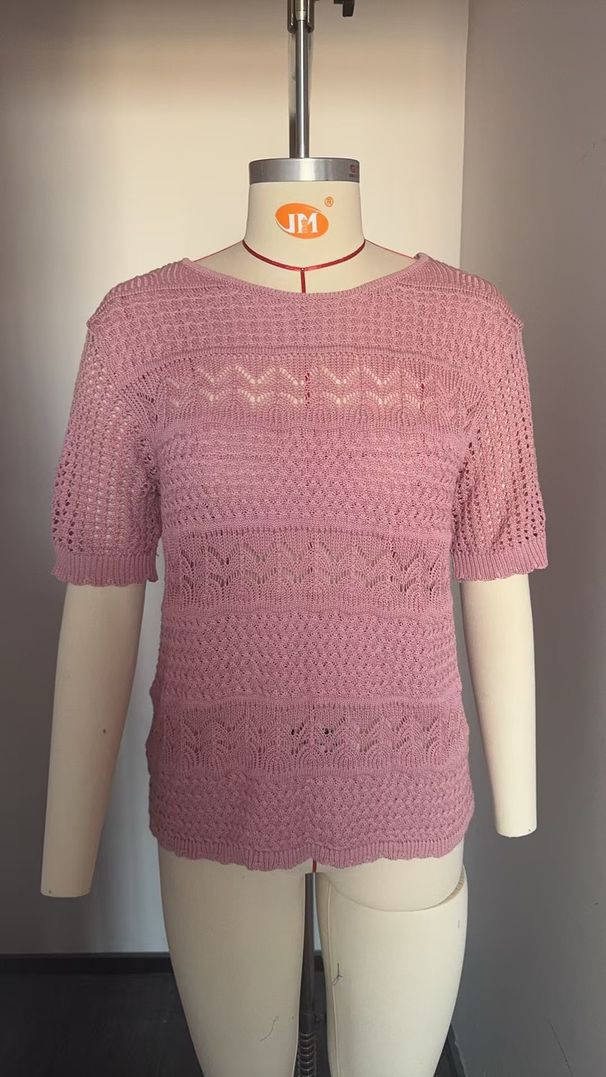 Women's Clothing New Round Neck Hollow Short Sleeved Sexy Top Knitted Hook Sweater_ecoleips.com