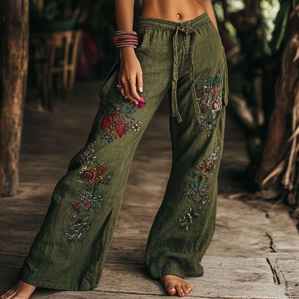 Women's Clothing Women's Wide Leg Trousers Drawstring Waist Printed Fashionable For Formal & Casual For Women_ecoleips.com