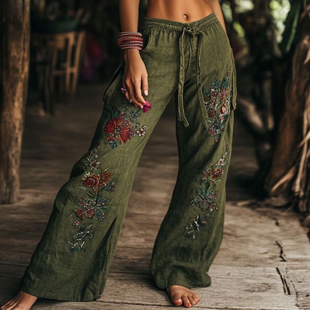 Women's Clothing Women's Wide Leg Trousers Drawstring Waist Printed Fashionable For Formal & Casual For Women_ecoleips.com