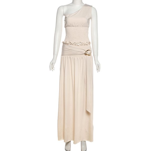 Summer Women's Fashion Sexy Off-Shoulder Sleeveless Two Piece Set Pull Out Waist Long Dress_ecoleips.com