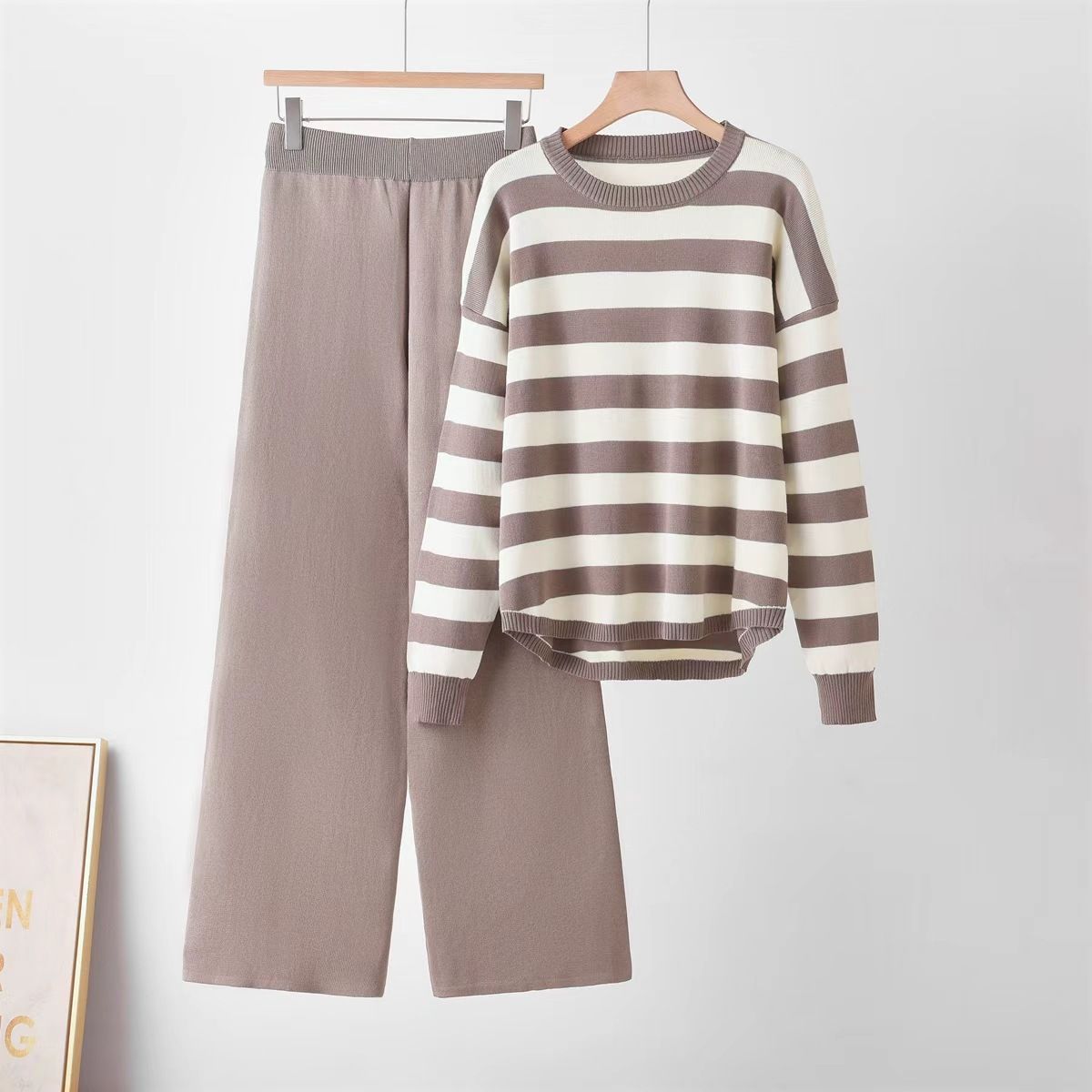 Women's Autumn Winter Knitted Sweater Set Color Block Long Sleeve Fashion Casual Cross Border European American Style Clothing_ecoleips.com
