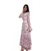 European And American 2024 Summer Cross-Border Chiffon Floral Ruffle Sleeve Long Asymmetrical Patchwork Dress_ecoleips.com