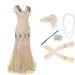 Women's Retro Sequined Dress Set V Neck Fringe Skirt Beaded Evening Gown Party Suit Regular Fit Spring/Autumn_ecoleips.com