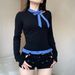 WG239 Best-selling Plaid Patchwork Top, New Spring And Autumn Women's Clothing, Silk Scarf Bow, Slim Fit,_ecoleips.com