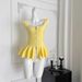 Premium Selection: Elegant Square Neck Camisole For Women, Summer Fit, Slimming, Versatile, Knitted With Ruffled Hem_ecoleips.com