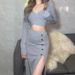 Elegant Sexy Knit Two Piece Dress Set For Women Fall Winter Long Sleeve V Neck Cropped Wrap Top Button Split Hem Skirt Dress_ecoleips.com