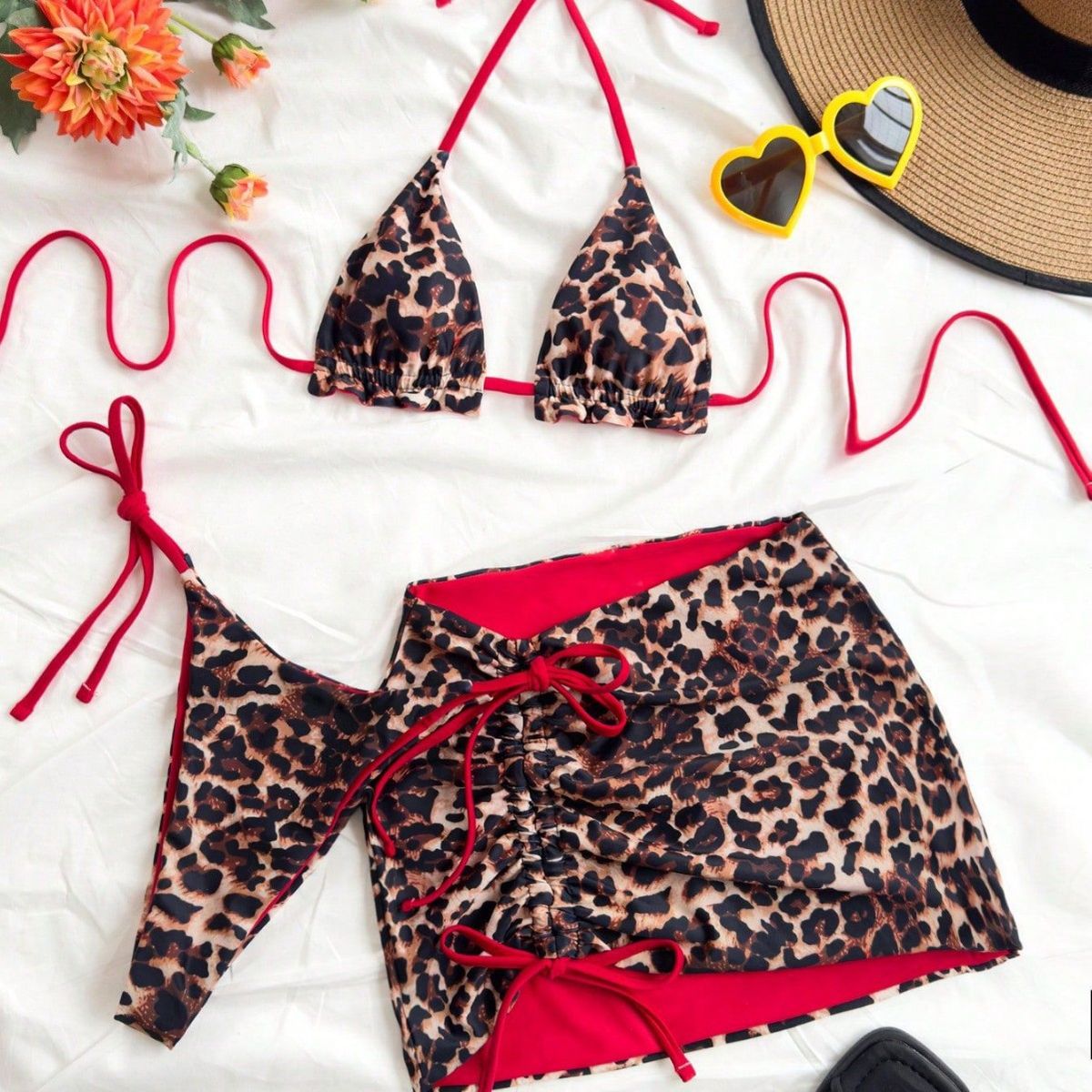 Women's Clothing Sexy Leopard Print Bikini Three Piece Swimsuit Special Fabric Beachwear For Vacation_ecoleips.com