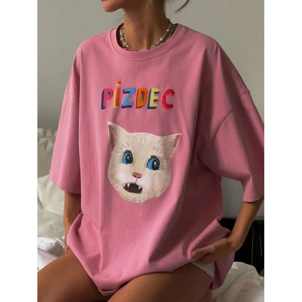 Mid-Length 100% Cotton Round Neck Short Sleeve T-Shirt For Women, Summer New Fashionable Cute Printed Loose Top_ecoleips.com