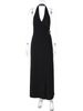 Hugcitar Halter V Neck Backless Ruched Sexy Bodycon Maxi Prom Dress Summer Women Fashion Clothes Evening Party Birthday Vacation_ecoleips.com