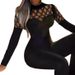 Women's Clothing Fashion Stitching Sexy Diamond Net Waist Slim Micro Horn Jumpsuit_ecoleips.com