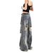 Abandoned Soil Distressed Jeans For Women Summer New Style American Loose Hanging Wide Leg Pants Trendy_ecoleips.com