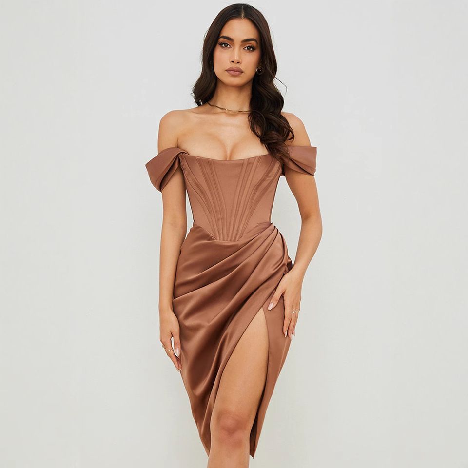 Women's Slim Fit Suspender Dress European American Style Solid Color Fashion Sexy Slit 2025 New Cross Border Design Wholesale Clothing_ecoleips.com