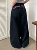 Korean Style Women's Loose Wide Leg Jeans – Pink Letter Embroidery & Retro Wash (S-L)_ecoleips.com