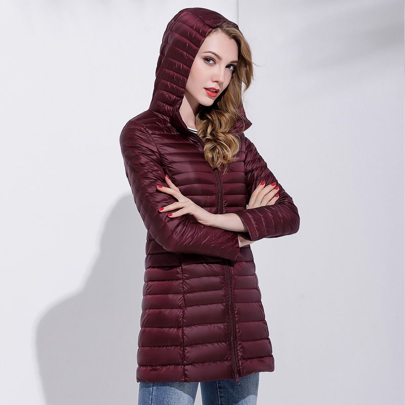 Women's Lightweight Down Jacket With Hood, Slim Fit Long Coat, Plus Size Winter Warm Puffer Coat For Travel & Commute_ecoleips.com