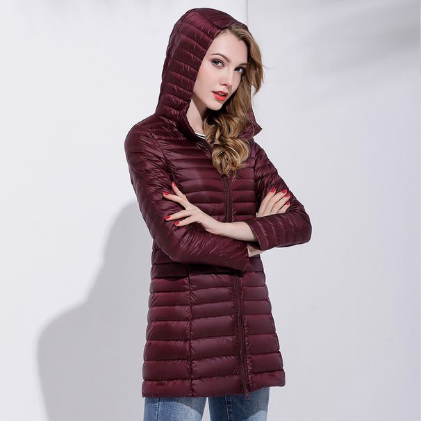 Women's Lightweight Down Jacket With Hood, Slim Fit Long Coat, Plus Size Winter Warm Puffer Coat For Travel & Commute_ecoleips.com