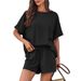 Summer Bestseller Women's Casual Set Oversized Short Sleeve T-Shirt Drawstring Shorts Sportswear_ecoleips.com