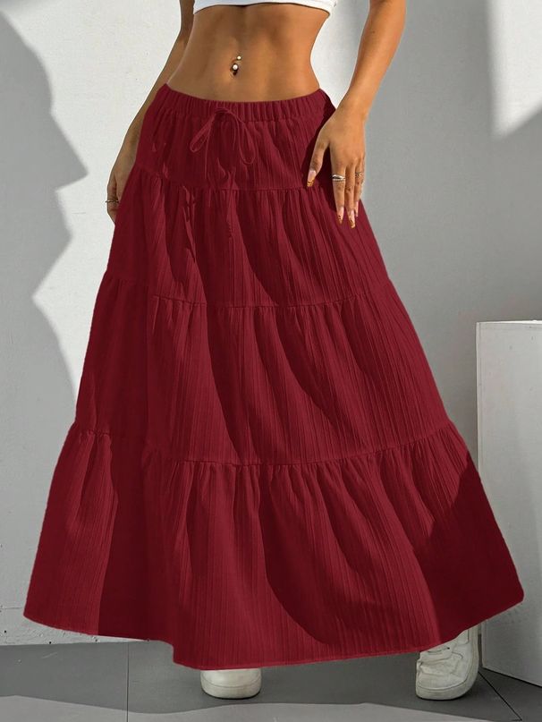 Women's Clothing White Skirt Lace Up Big Swing Skirt Loose Long Skirt_ecoleips.com