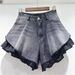 Niche Fashionable High-waisted Wide-leg Pants Trendy American Ins High Street Fake Two-piece Design Denim Shorts For Women_ecoleips.com