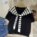 Women's Clothing White Short Sleeved Summer New Sweater With Striped Shawl Design Niche Two Piece Top Women's T Shirt_ecoleips.com