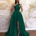 Women's Sexy Slit Oblique Shoulder Dress Long Dress Evening Gown_ecoleips.com