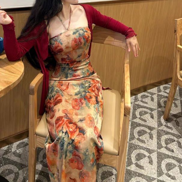 2024 New Chinese Style Improved Pure Desire Alluring Vintage Cheongsam High-End Dress With Mesh Cardigan Set_ecoleips.com