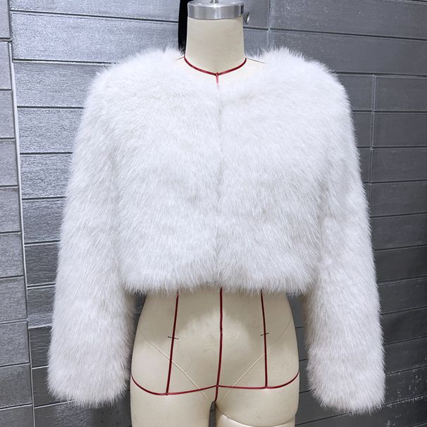 K Solid Color Short Women's Faux Fur Coat_ecoleips.com