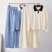 Women's Knitted Polo Collar Sweater And Loose Casual Pants Thick Two Piece Set European American Fashion Cross Border Woolen Suit_ecoleips.com