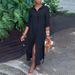 Independent Station Wish European And American New Shirt Collar Cotton Linen Button Long Dress_ecoleips.com