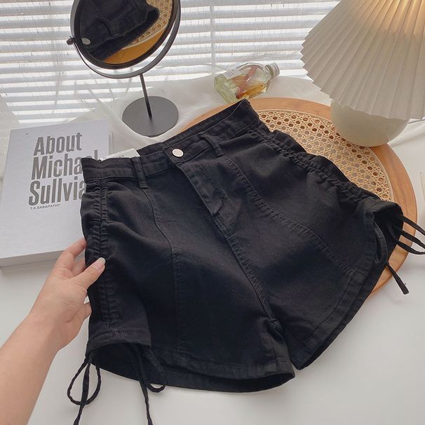 Women's High-Waisted Slim Fit Denim Shorts Summer A-Line Trendy Drawstring Elastic Hot Pants Fashionable And Sexy_ecoleips.com