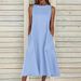 Women's Clothing Cotton And Linen Large Size Long Skirt Sleeveless A Line Dress_ecoleips.com