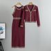 French temperament lady high waist fashion two piece sweater dress new knitted sweater vest dress_ecoleips.com