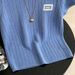 Blue Embroidered Knitted Top For Women Short Sleeve Inner Layer Base T-Shirt New Summer Real Photos_ecoleips.com